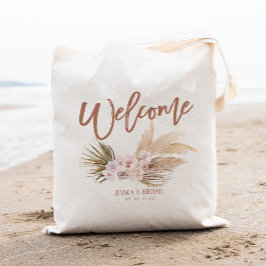 Boho Pampas Blommigt Bröllop Välkommen Tygkasse