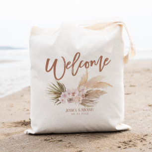 Boho Pampas Blommigt Bröllop Välkommen Tygkasse