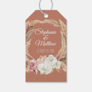 Boho Pampas Blommigt Rustic Handflatan Foliage Ter Presentetikett