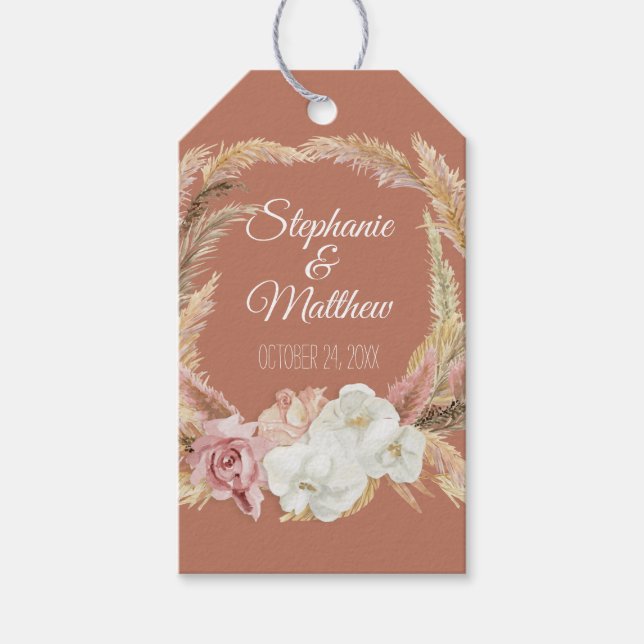 Boho Pampas Blommigt Rustic Handflatan Foliage Ter Presentetikett (Framsidan)