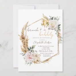 Boho Pampas Blommor Brunch & Bubbly Bröllopsdusch Inbjudningar