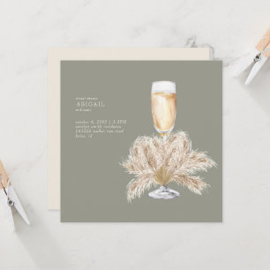 Boho Pampas Champagne Sage/Cream Square Möhippa II Inbjudningar