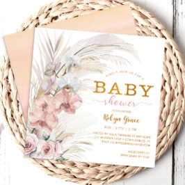 Boho Pampas Chic Baby Shower Inbjudan for Girl