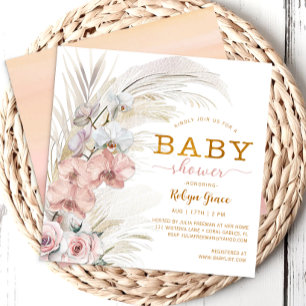 Boho Pampas Chic Baby Shower Inbjudan for Girl