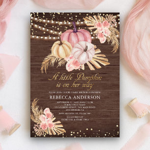 Boho Pampas Dammtrosa Pumpa Trä Baby Shower Inbjudningar