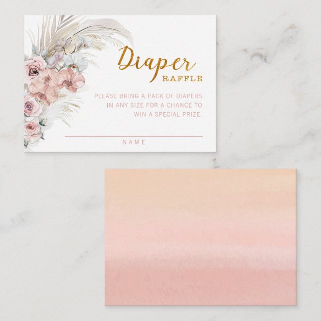 Boho Pampas Diaper Raffle Card Anteckningskort (Fram/baksida)