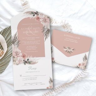 Boho Pampas Dusty Rosa Blommigt Bröllop