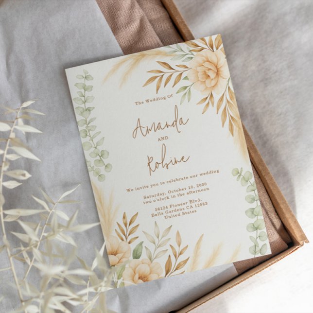 Boho Pampas & Eucalyptus bröllopsinbjudan Inbjudningar (Skapare uppladdad)