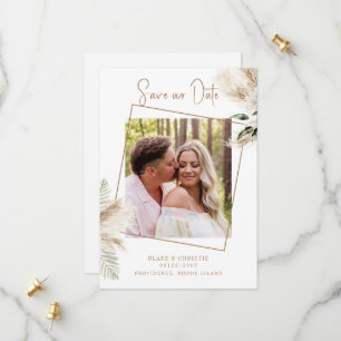 Boho Pampas Foliage Photo Bröllop Spara Datumet