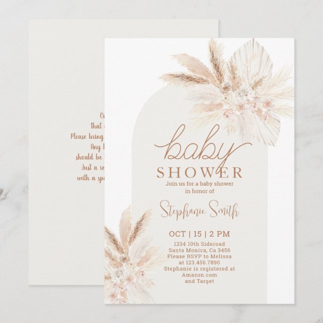 Boho Pampas Gender Neutral Baby Shower-inbjudan Inbjudningar (Fram/baksida)