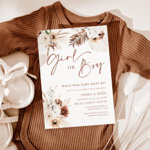 Boho Pampas Girl eller Boy Gender Reveal-inbjudan Inbjudningar