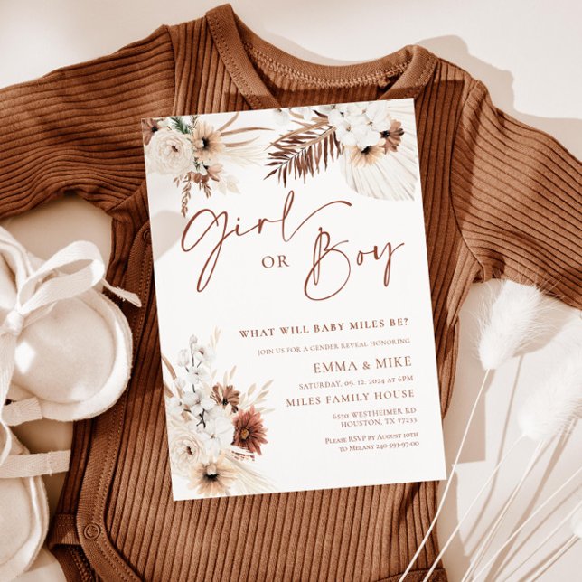 Boho Pampas Girl eller Boy Gender Reveal-inbjudan Inbjudningar (Skapare uppladdad)