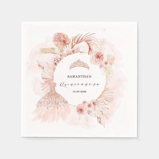 Boho  Pampas Glitter Dress Quinceanera Pappersservett (Framsidan)