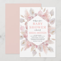 Boho Pampas Gräs Baby Shower Elegant Rosabränd Ros
