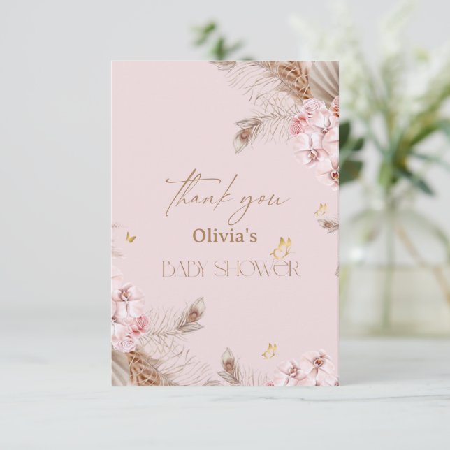 Boho Pampas Gräs Baby Shower Tack Kort (Stående Fram)