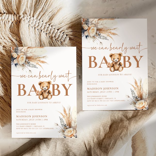 Boho Pampas Gräs Baby Shower Vi Kan Knappast Vänta Inbjudningar (Skapare uppladdad)