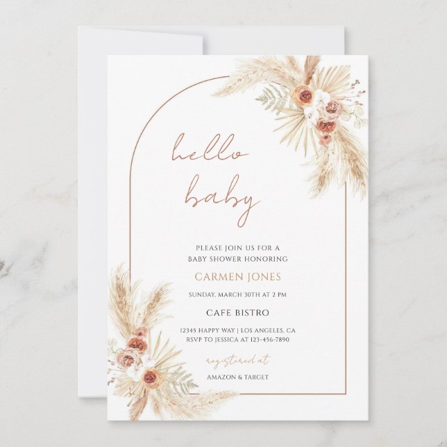 Boho Pampas Gräs Babyfirande Inbjudningar (Framsida)