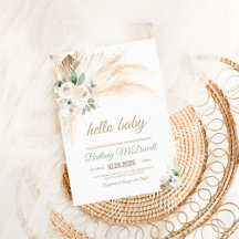 Boho Pampas Gräs Bebis Bebis Shower Inbjudan