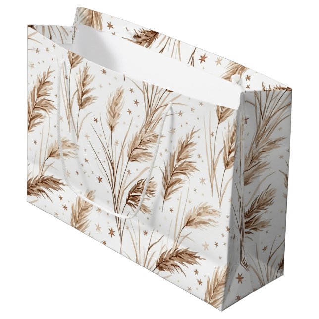 Boho Pampas-gräs Beige Brun Stjärnmönster (1) (Framsidan Vinklad)