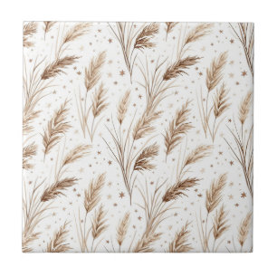 Boho Pampas-gräs Beige Brun Stjärnmönster (1) Kakelplatta