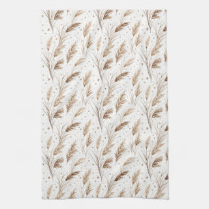 Boho Pampas-gräs Beige Brun Stjärnmönster (1) Kökshandduk