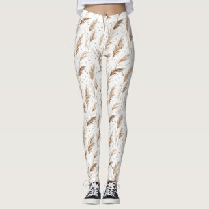 Boho Pampas-gräs Beige Brun Stjärnmönster (1) Leggings
