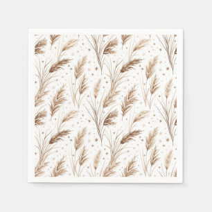 Boho Pampas-gräs Beige Brun Stjärnmönster (1) Pappersservett