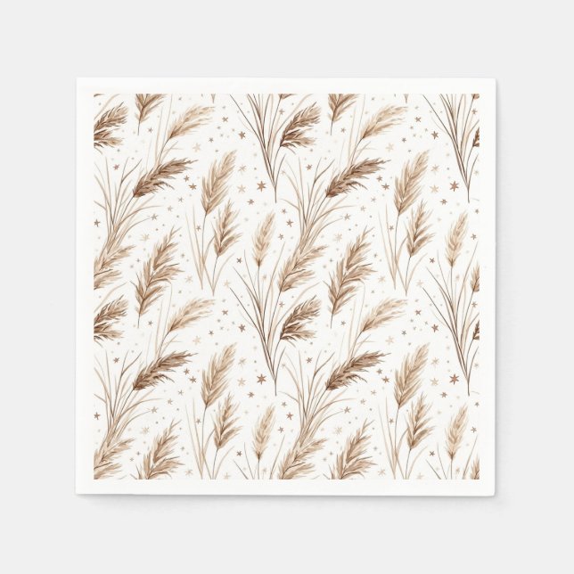 Boho Pampas-gräs Beige Brun Stjärnmönster (1) Pappersservett (Framsidan)