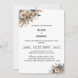 Boho Pampas Gräs Blå Blommor Elegant Inbjudningar