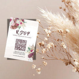 Boho Pampas Gräs Blommig Bröllop RSVP QR-kod OSA Kort