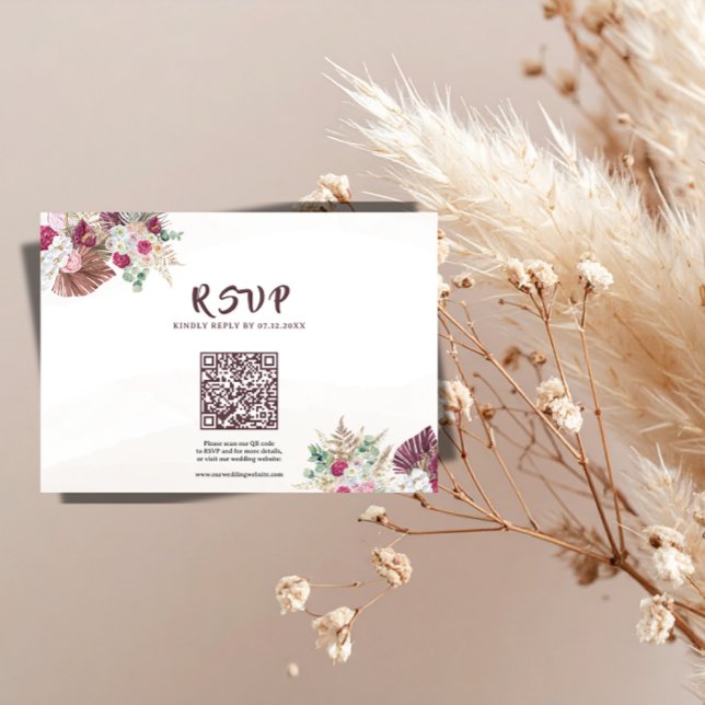Boho Pampas Gräs Blommig Bröllop RSVP QR-kod  OSA Kort (Skapare uppladdad)