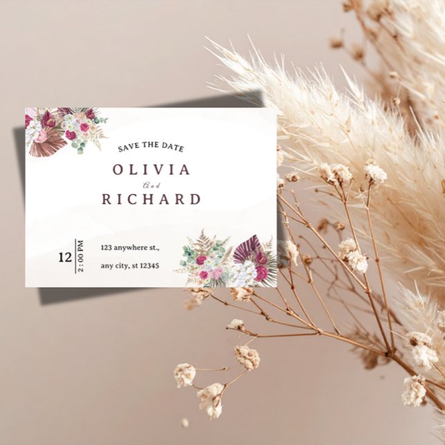 Boho Pampas Gräs Blommig Bröllop Spara Datum Datumet (Skapare uppladdad)
