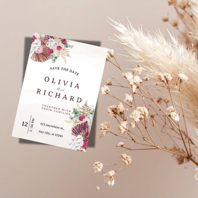 Boho Pampas Gräs Blommig Bröllop Spara Datum Datumet (Skapare uppladdad)
