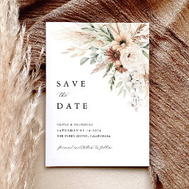 Boho Pampas Gräs Blommig Bröllop Spara Datumet