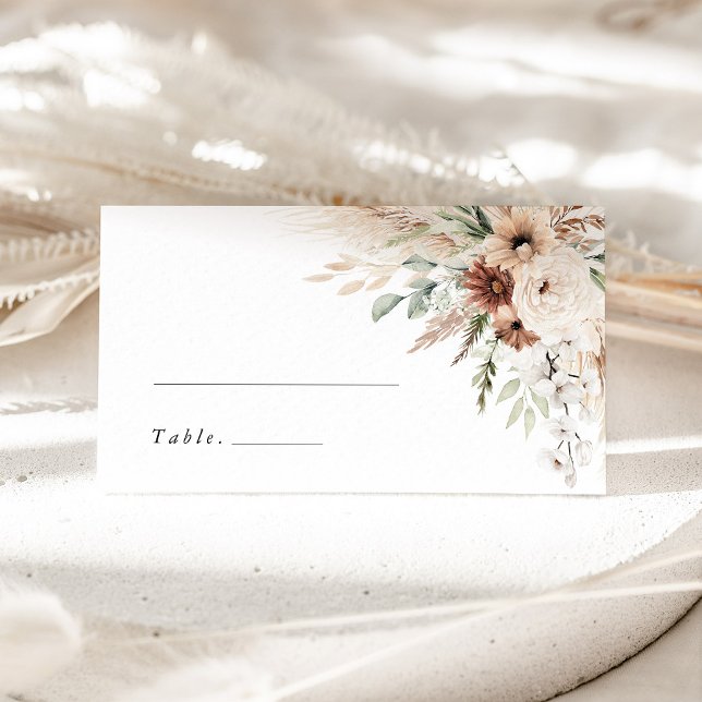 Boho Pampas Gräs Blommig Bröllops Namn Platskort Placeringskort (Boho Pampas Grass Floral Wedding Place Card, Escort Card, Neutral Sage Green Terracotta Name Card)