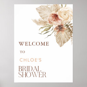Boho Pampas Gräs Blommig Bröllopsdusch Välkommen Poster