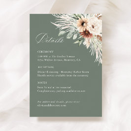 Boho Pampas Gräs Blommig Bröllopsinformation, Info Tilläggskort