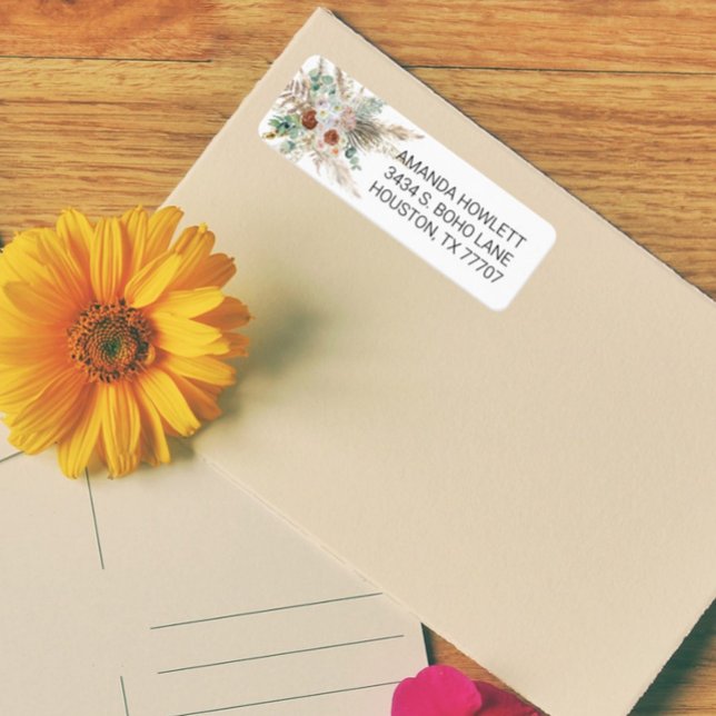 Boho Pampas Gräs Blommig Bukett Vattenfärg Returadress Etikett (Skapare uppladdad)