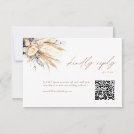 Boho Pampas Gräs Bröllop RSVP QR-kod Kort