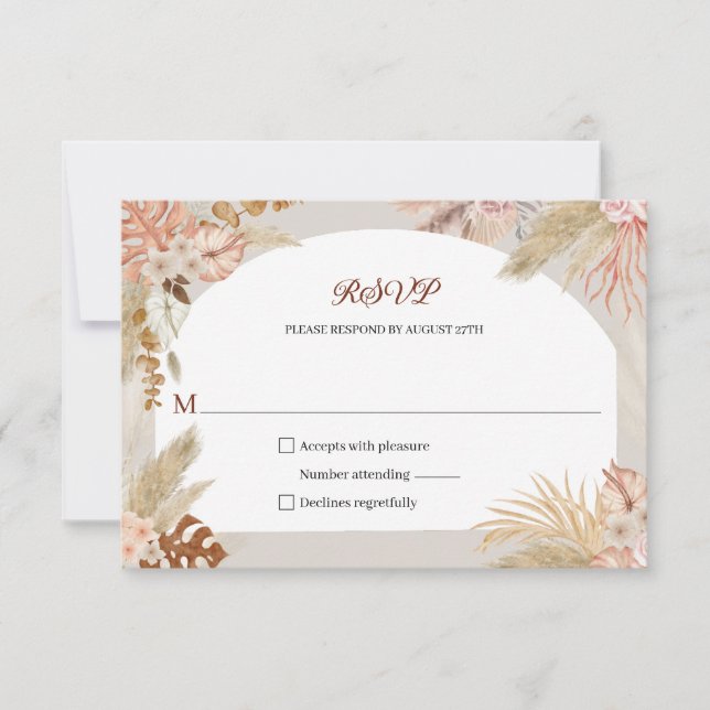 Boho Pampas Gräs Bröllop RSVP Svar (Framsida)