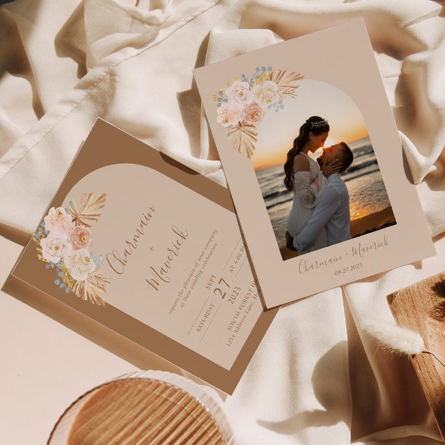 Boho Pampas Gräs Bröllopsbåge Inbjudningar (Skapare uppladdad)