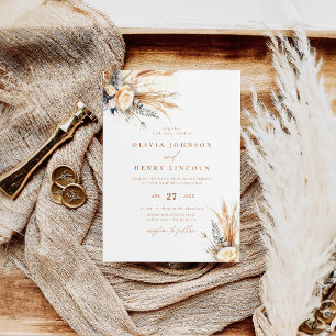 Boho Pampas Gräs Bröllopsblommor Inbjudningar