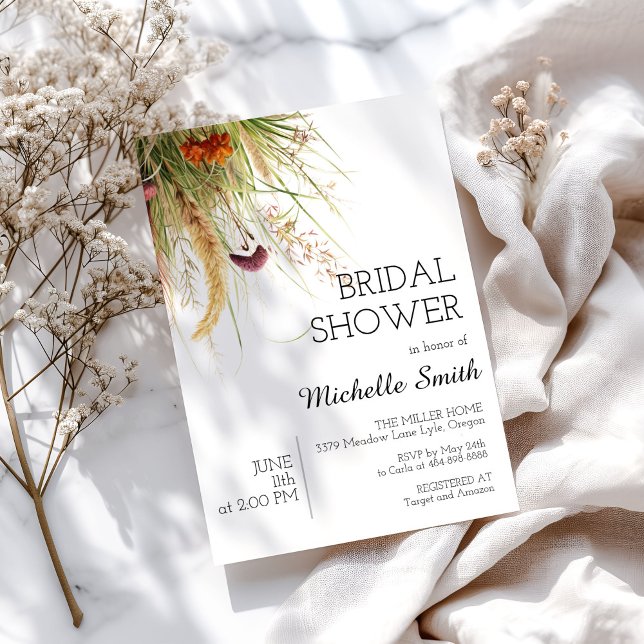 Boho Pampas Gräs Bröllopsdusch Inbjudan (Skapare uppladdad)