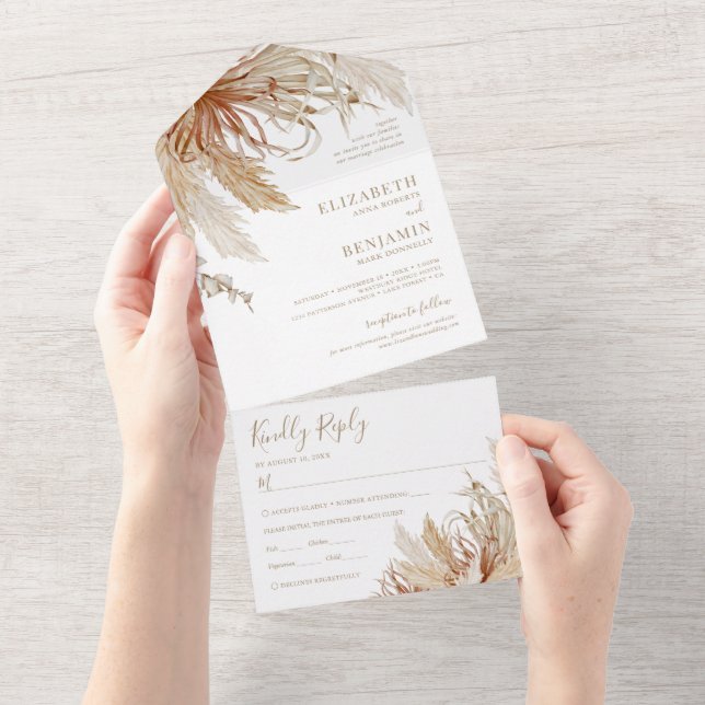 Boho Pampas Gräs Bröllopsinbjudan Allt-i-ett (Tearaway)