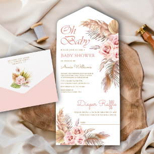 Boho Pampas Gräs Damrosa Rosor Bebisens Första Fir
