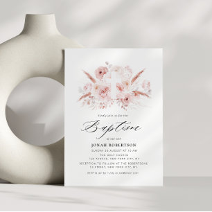 boho pampas gräs dusty ro blommigt kor baptism inbjudningar