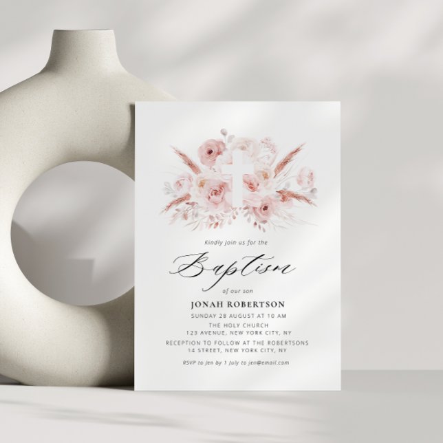 boho pampas gräs dusty ro blommigt kor baptism inbjudningar (Skapare uppladdad)