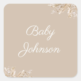 Boho Pampas Gräs Favorit Tag | Neutral Beige Rusti Fyrkantigt Klistermärke
