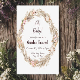 Boho Pampas Gräs Köns Avslöjande Inbjudan