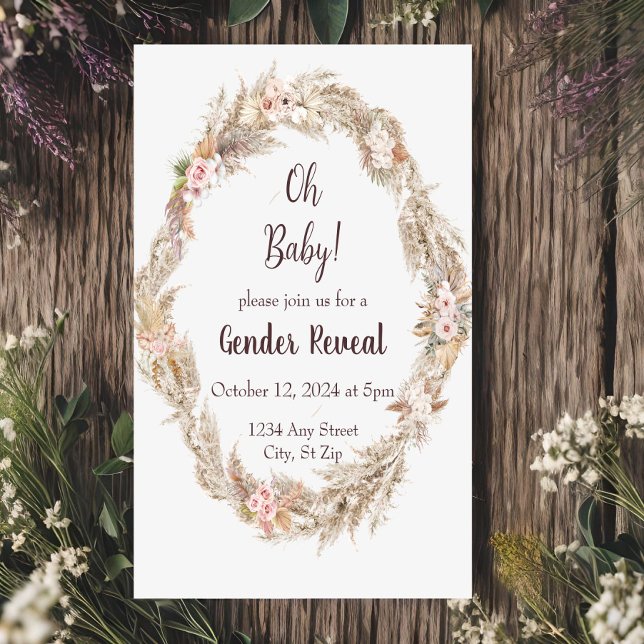 Boho Pampas Gräs Köns Avslöjande Inbjudan (Skapare uppladdad)